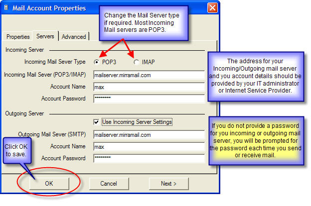 Add mail server details
