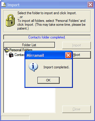 Import Outlook contacts completed