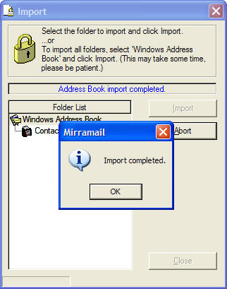 Import Windows Address Book completed