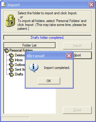 Import Outlook messages completed