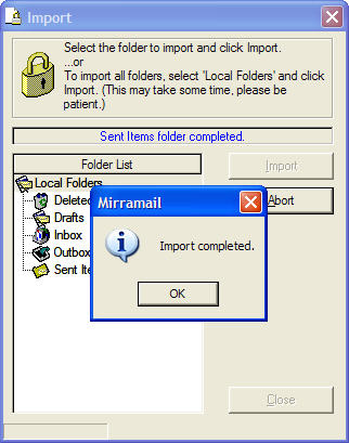 Import Outlook Express messages completed