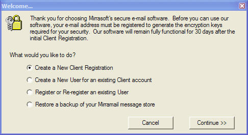 Register Mirramail secure email solution.