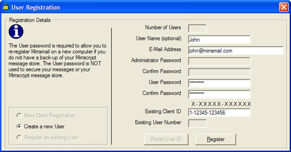 Enter details for Mirramail secure email solution.