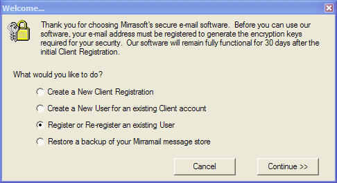 Register Mirramail secure email solution.