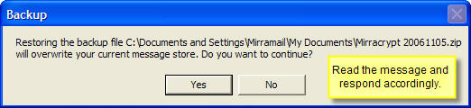 Confirm overwrite of existing Mirracrypt secure message store.