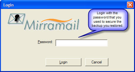 Mirramail secure email login window.