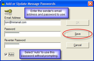 Add or update message passwords